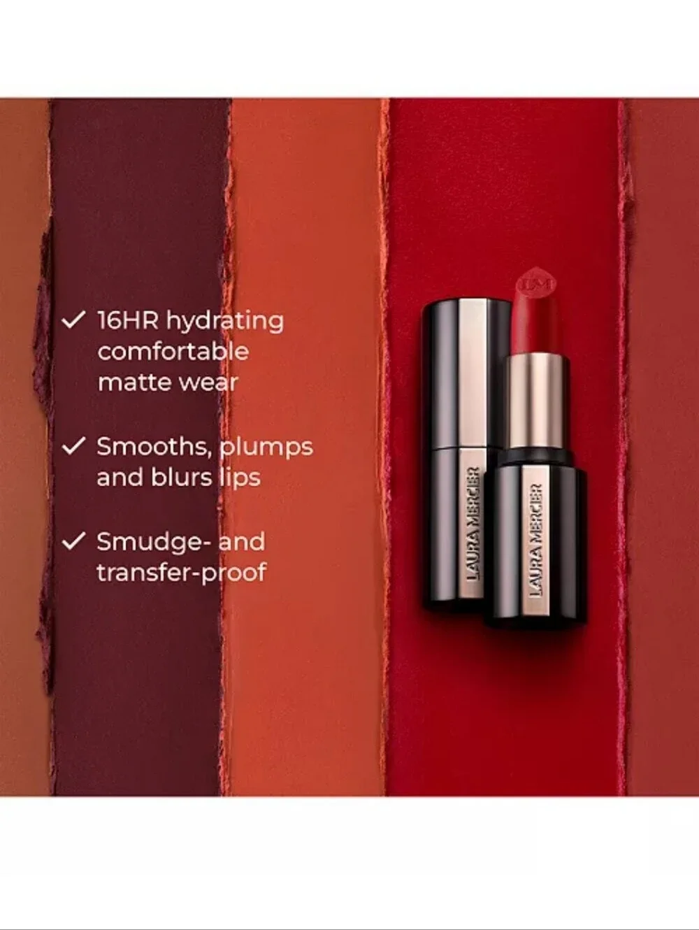 🌺Laura Mercier Flame Challis Caviar Smoothing Matte Lipstick Transfer Proof